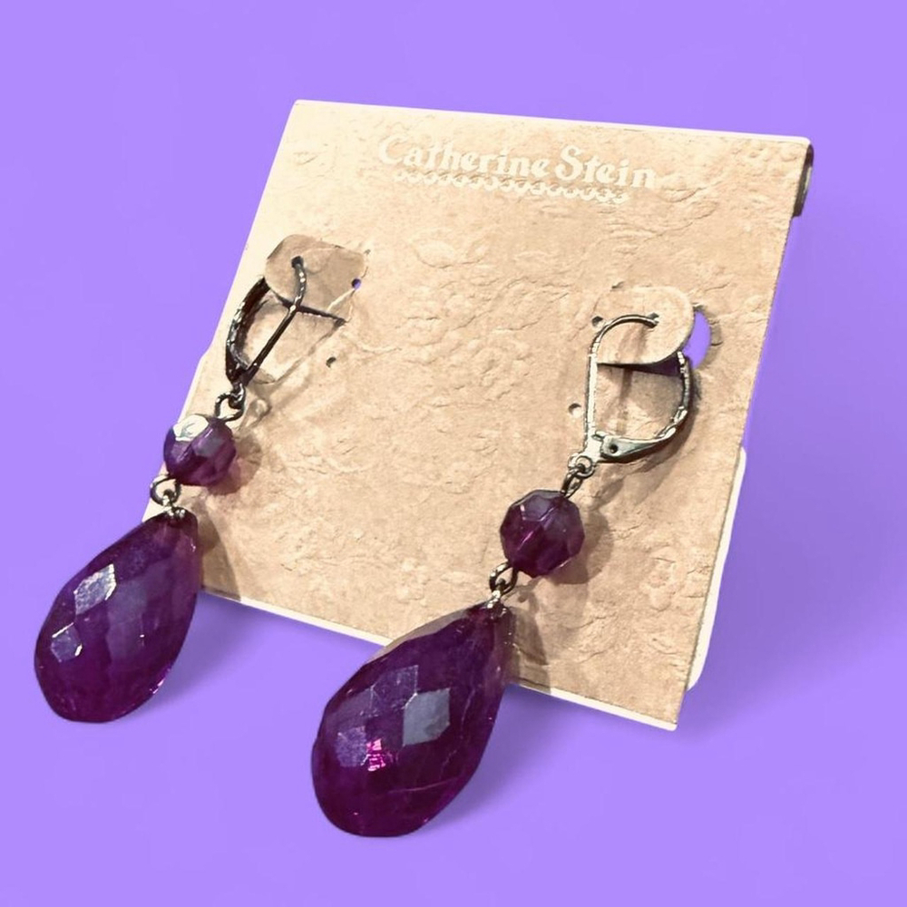 Whimsigoth Witchy Dark Fairy Fantasy Purple Crystal Drop Gunmetal Earrings